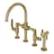 Kingston Brass KS2337KL Industrial Style Bridge Kitchen Faucet with Brass Sprayer, Brushed Brass KS2337KL - alternate 1